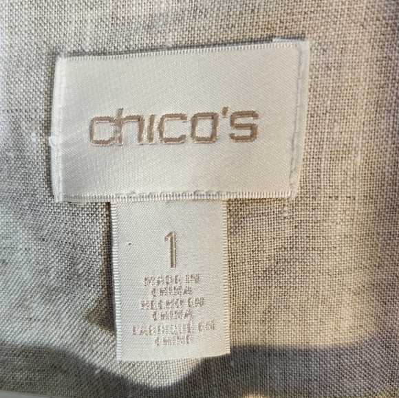 Chicos Linen Beigh with Gold Sheen Button-Up Jacket Sz 1/L - Picture 2 of 11